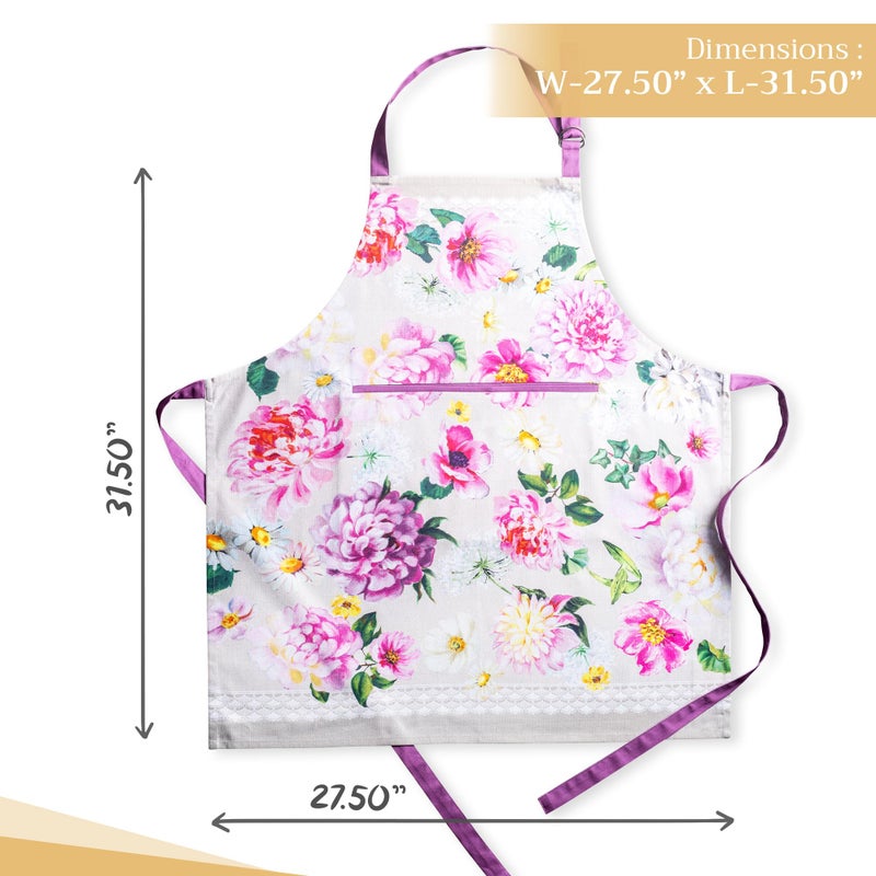 Maison d' Hermine Apron for women with Pocket 100% Cotton 27.50"x31.50" 1 Piece Adjustable Neck Strap & long ties Apron Men, Chef, Wedding, Cooking, Gardening, Server Spring/Summer (Pivoine) - Image 4